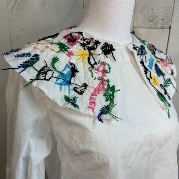 RARE $495 Mii Collection Embroidered Collar White Long Sleeve Blouse Women's Top - Picture 3 of 13